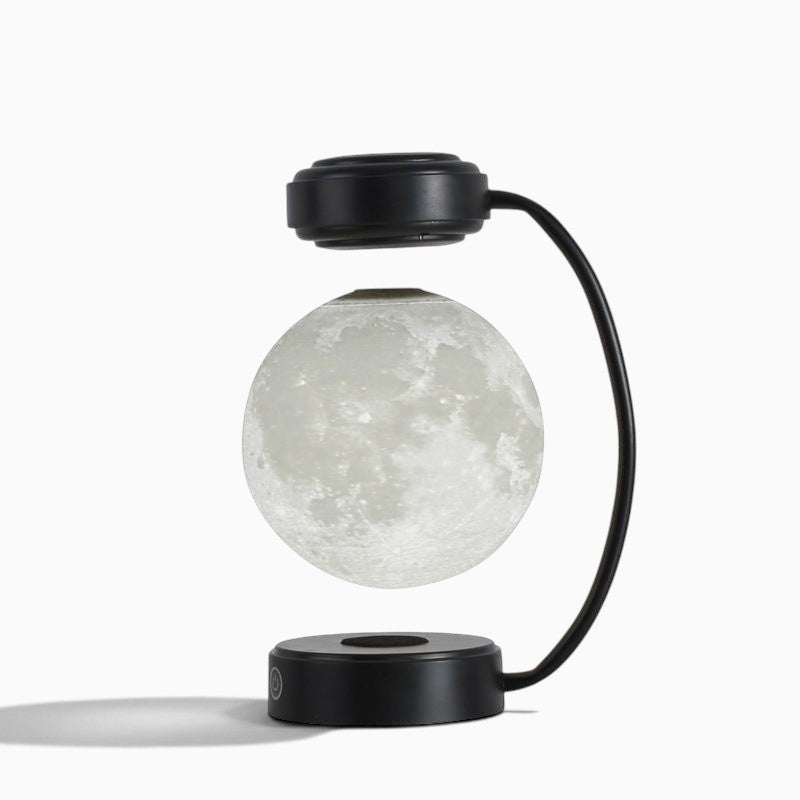Lampe lune Lumeoo en lévitation magnétique avec base noire et éclairage LED 3D rotatif pour décoration intérieure