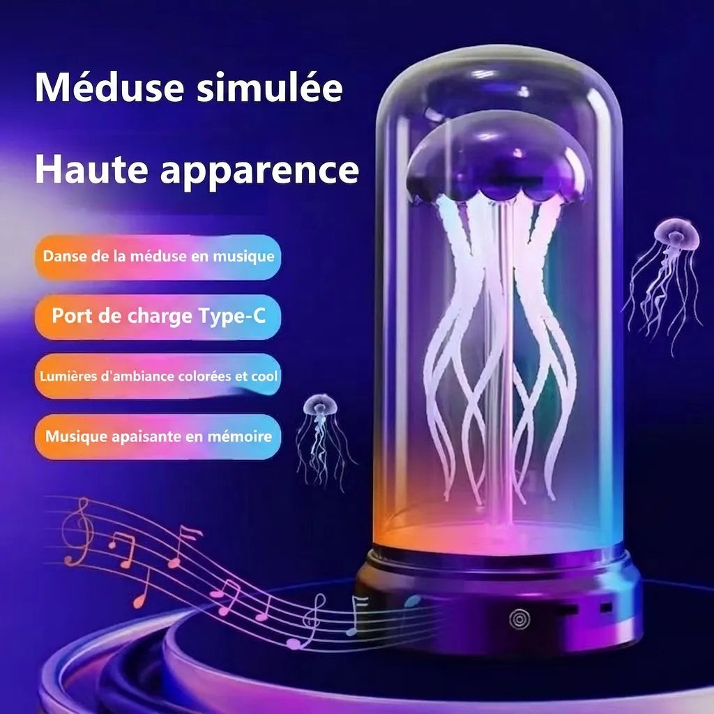 Lampe d'ambiance méduse Lumeoo avec dôme en verre, éclairage LED coloré et fonction musicale relaxante