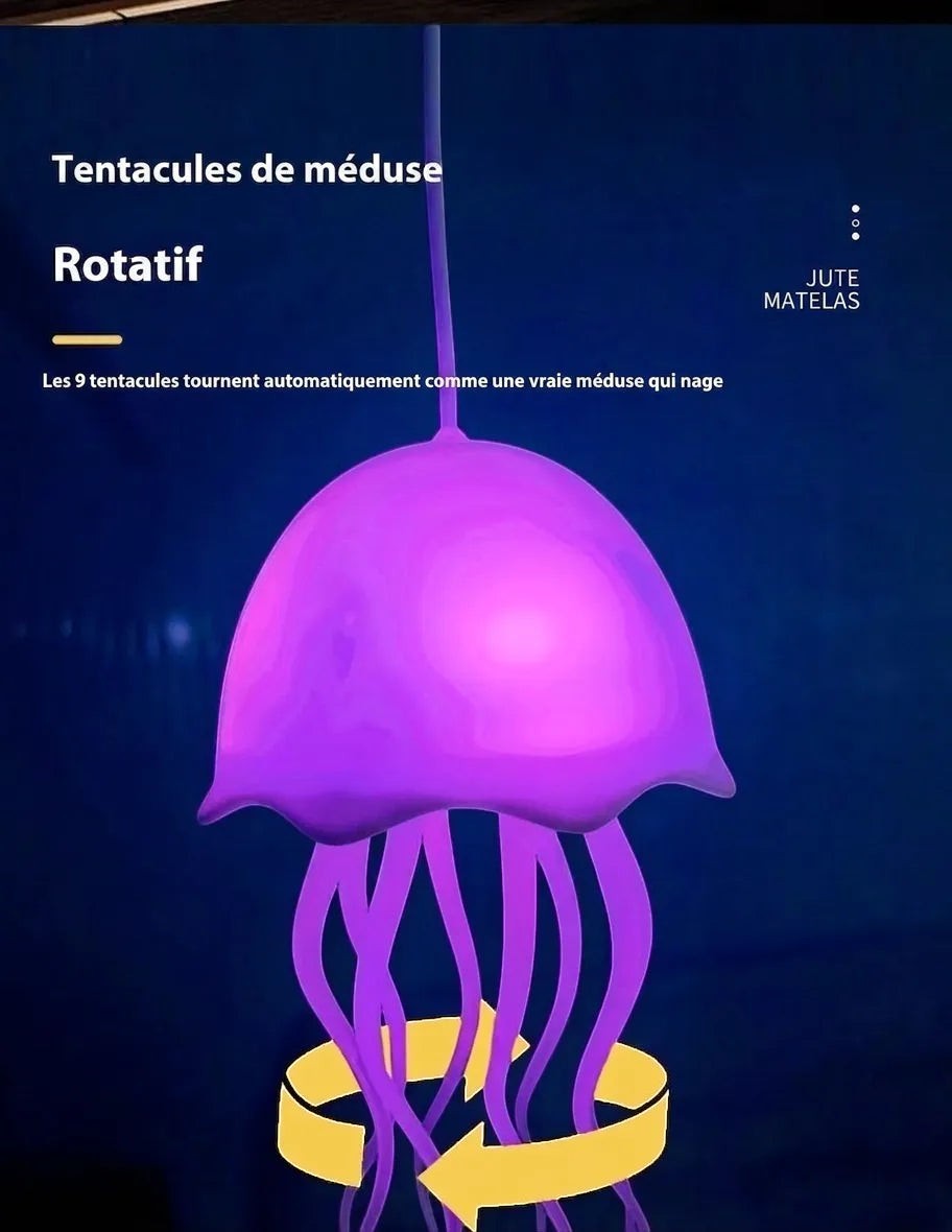 Lampe méduse Lumeoo rotative avec éclairage LED violet et neuf tentacules mobiles pour une ambiance relaxante