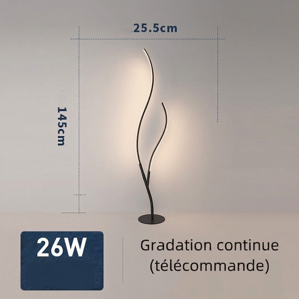 Lampe sur pied Lumeoo au design branche artistique noir avec éclairage LED 26W et télécommande pour salon moderne