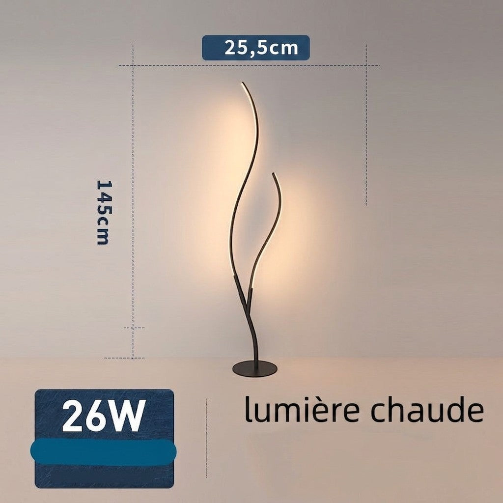 Lampe sur pied Lumeoo design branche artistique LED noire avec dimensions et éclairage chaud 26W
