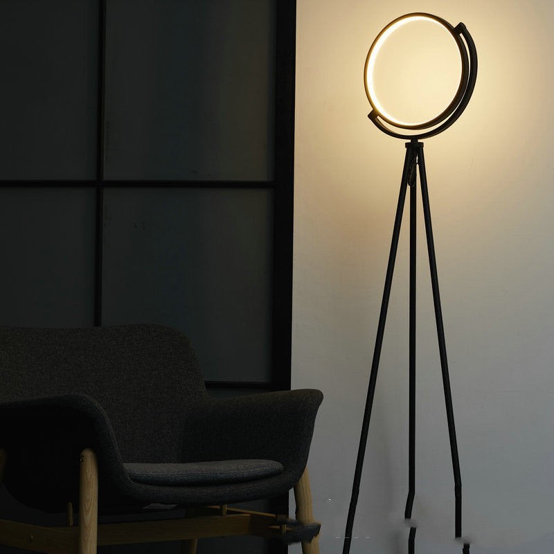 Lampadaire Lumeoo ALULUX LED circulaire noir avec trépied, éclairage dimmable moderne pour salon ou bureau