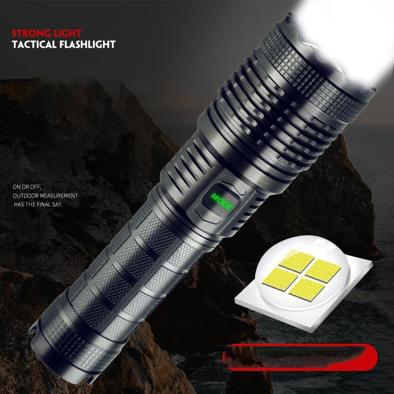 Lampe de poche tactique Lumeoo XENOX en aluminium noir, LED P70 ultra puissante, idéale pour le camping et l'extérieur.