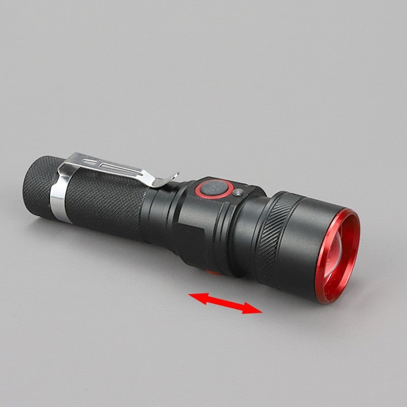 Lampe de poche LED Lumeoo noire compacte et rechargeable avec clip ceinture et tête réglable pour le camping