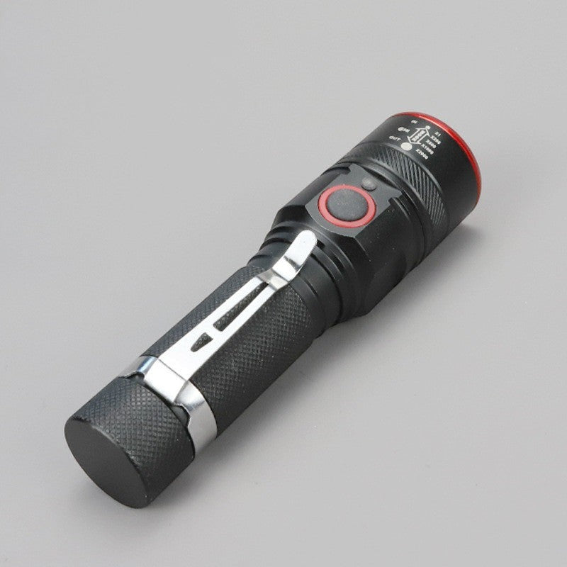 Lampe de poche LED Lumeoo noire, compacte et rechargeable, avec clip ceinture et modes d'éclairage réglables. Image