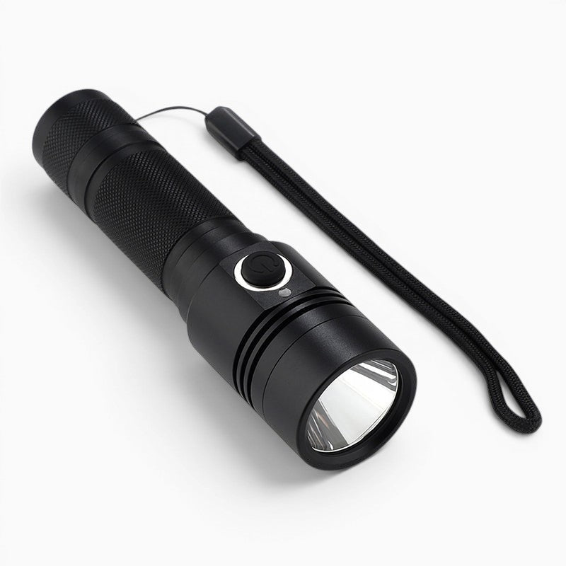 Lampe de poche tactique LED Lumeoo SENTRYLUX en aluminium noir rechargeable par USB avec dragonne