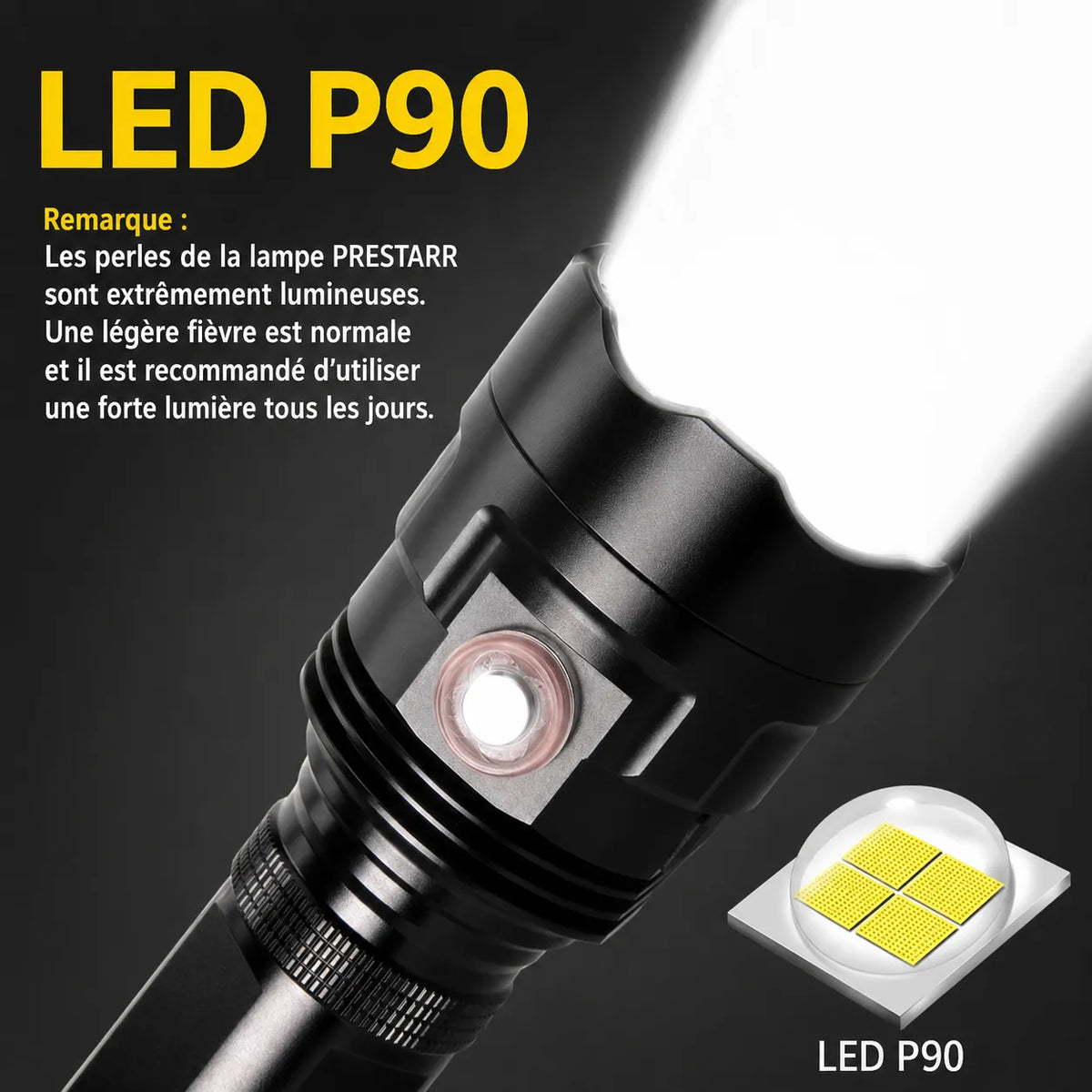 Lampe de poche tactique Lumeoo TACTORIX XHP90 noire, rechargeable, puissante avec 6 modes d'éclairage LED