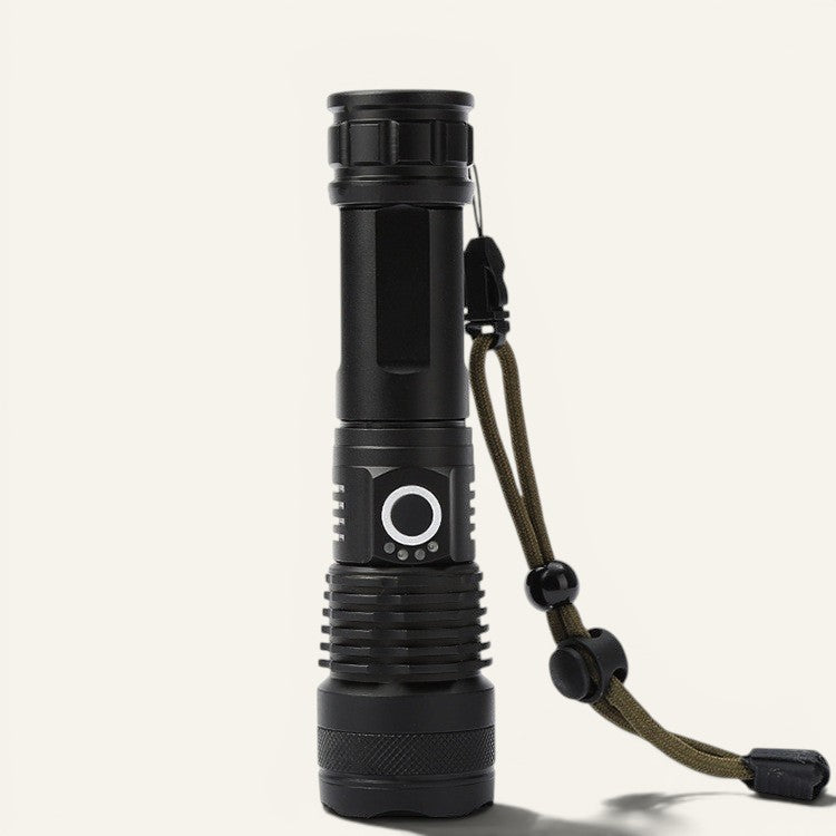 Lampe de poche Lumeoo ZOOMIX noire rechargeable USB avec zoom télescopique et dragonne pour camping et randonnée
