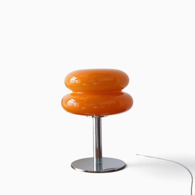 Lampe à poser Lumeoo VERRUX orange en verre et fer avec pied chromé, design nordique moderne et élégant