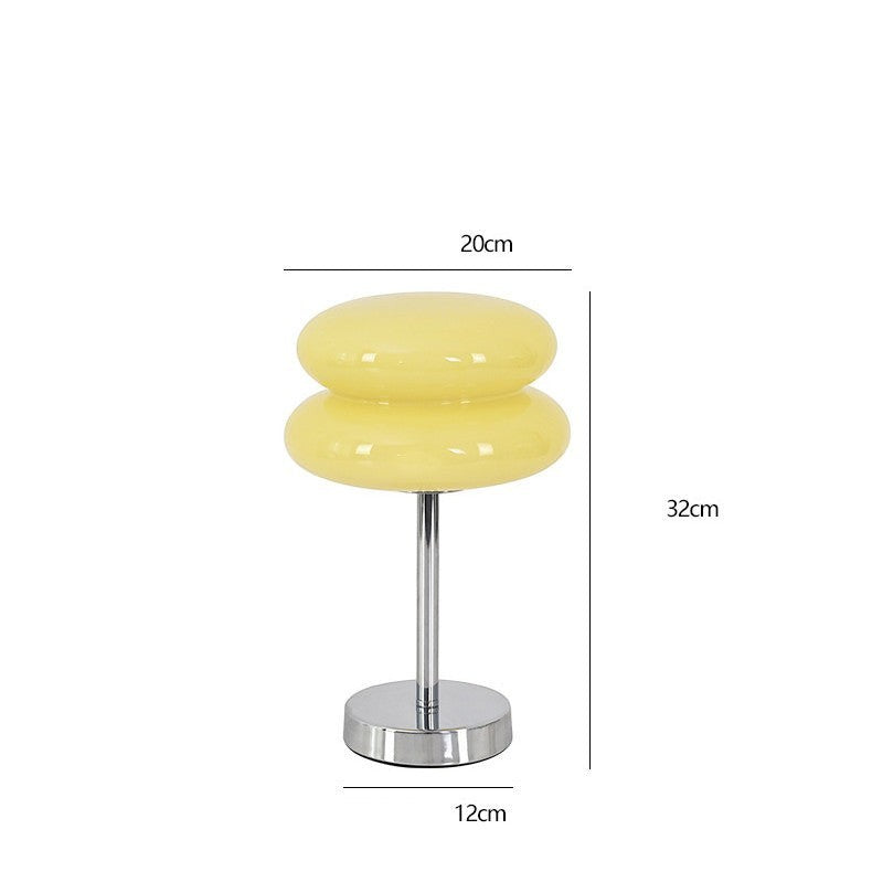 Lampe à poser Lumeoo VERRUX jaune en verre et métal chromé, style nordique, LED dimmable avec dimensions indiquées.