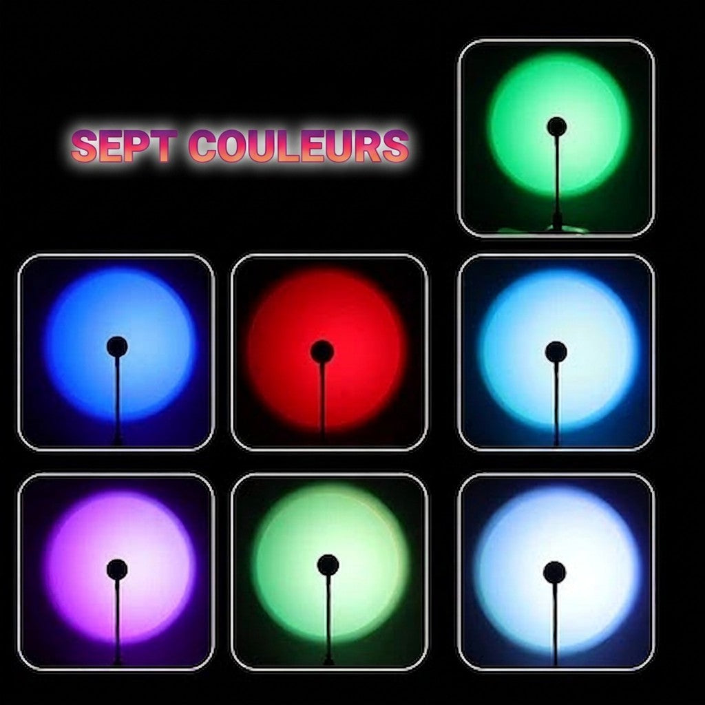 Lampe projecteur arc-en-ciel Lumeoo avec sept couleurs d'ambiance pour une décoration lumineuse relaxante