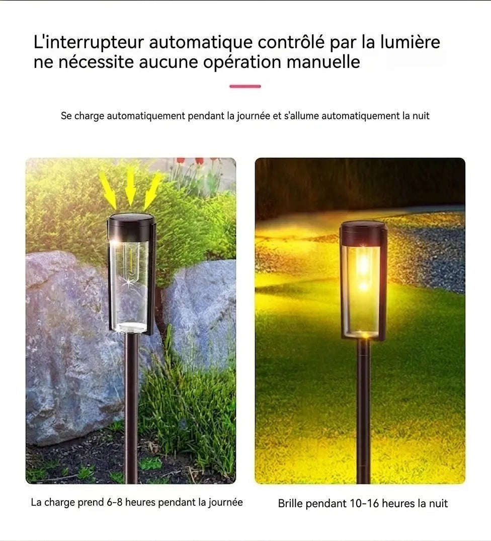 Lampe solaire Lumeoo avec filament tungstène pour jardin, éclairage automatique chaleureux sur piquet noir
