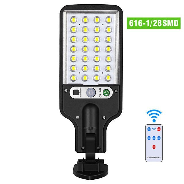Lampe solaire murale Lumeoo avec LED, détecteur de mouvement et télécommande pour éclairage extérieur sécurisé.