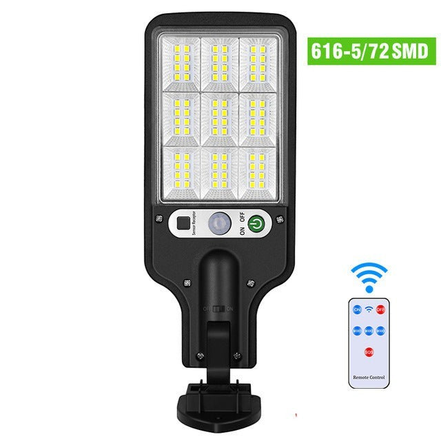 Lampe solaire murale Lumeoo noire avec LED COB, détecteur de mouvement et télécommande pour éclairage extérieur.