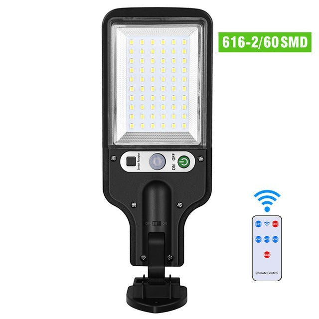Lampe solaire murale Lumeoo avec LED COB, détecteur de mouvement et télécommande pour éclairage extérieur sécurisé.