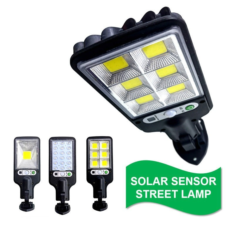Lampe solaire murale Lumeoo avec LED COB, détecteur de mouvement et télécommande pour éclairage extérieur sécurisé.