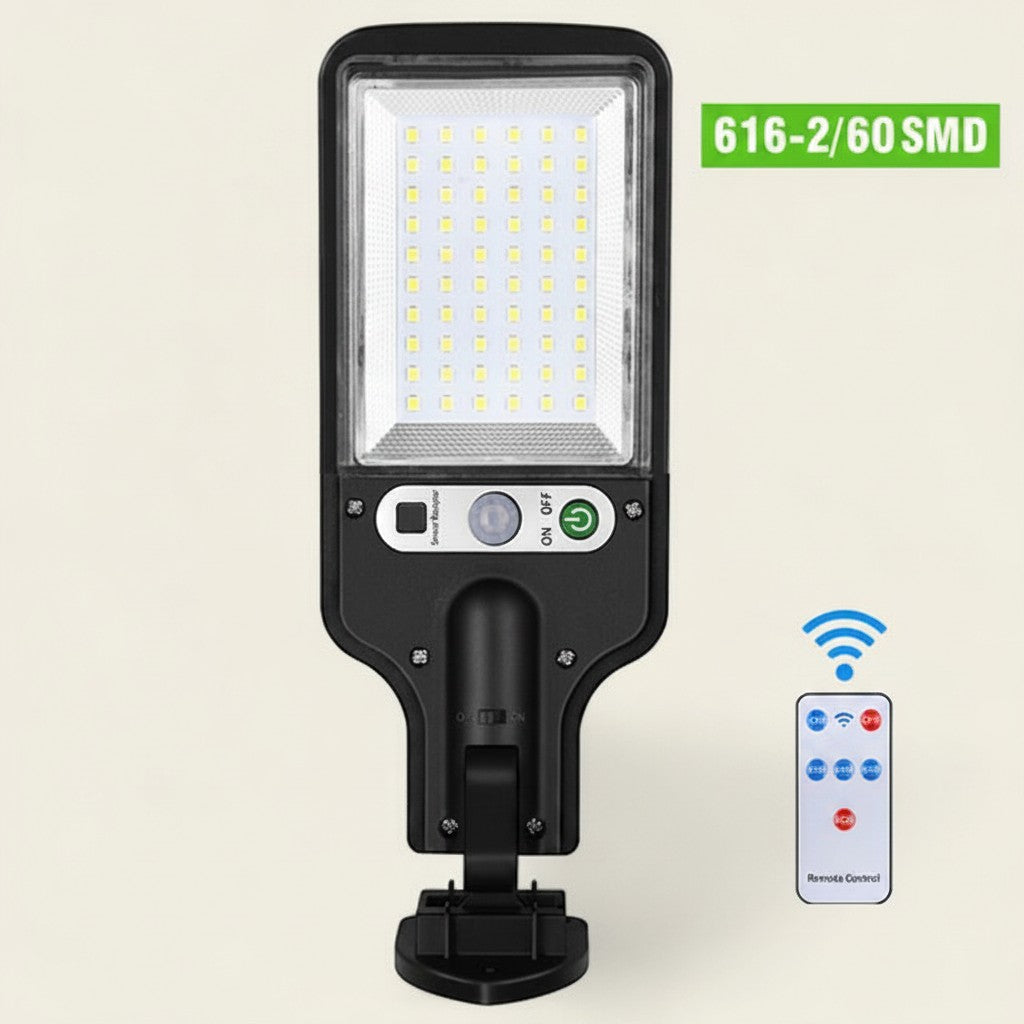 Lampe solaire murale Lumeoo noire avec LED COB, détecteur de mouvement et télécommande pour éclairage extérieur