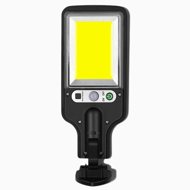 Lampe solaire murale Lumeoo avec LED COB, détecteur de mouvement et bouton marche-arrêt sur boîtier noir