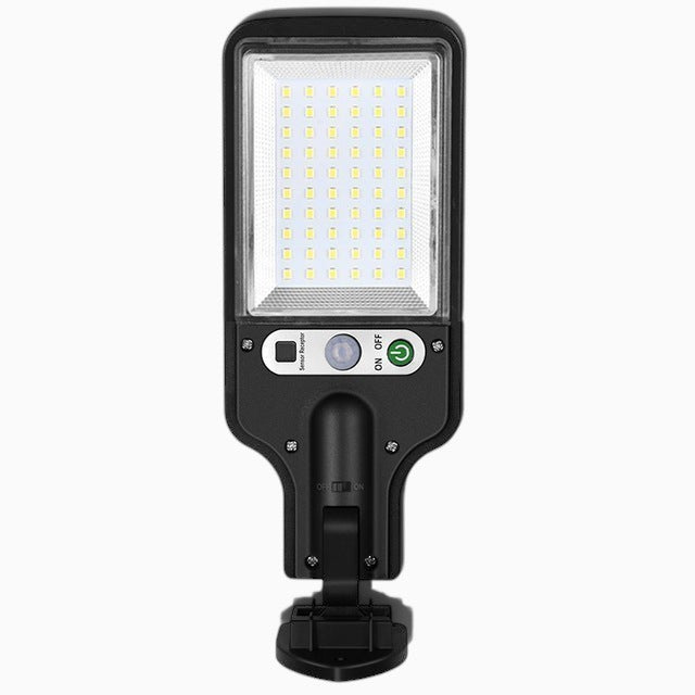 Lampe solaire murale Lumeoo avec technologie LED COB, détecteur de mouvement et bouton de contrôle sur fond blanc