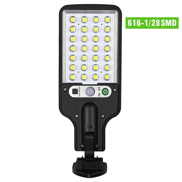 Lampe solaire murale Lumeoo GUARDEX avec LED COB, détecteur de mouvement et télécommande pour éclairage extérieur.