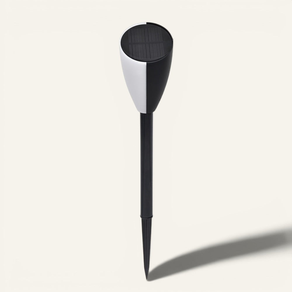 Borne solaire Lumeoo bicolore noir et blanc avec haut-parleur intégré pour éclairage et musique de jardin