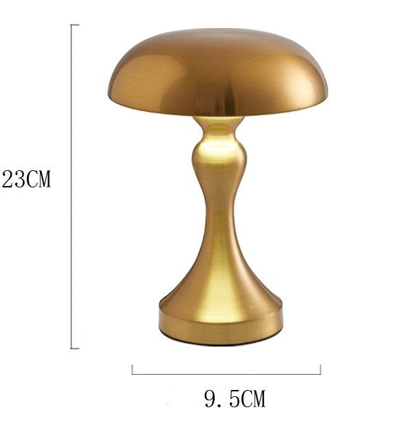 Lampe de table champignon Lumeoo dorée rechargeable avec contrôle tactile et design moderne en métal brossé