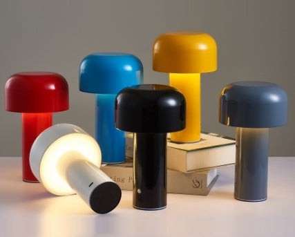 Collection de lampes de table champignon tactiles Lumeoo en diverses couleurs vives sur une table
