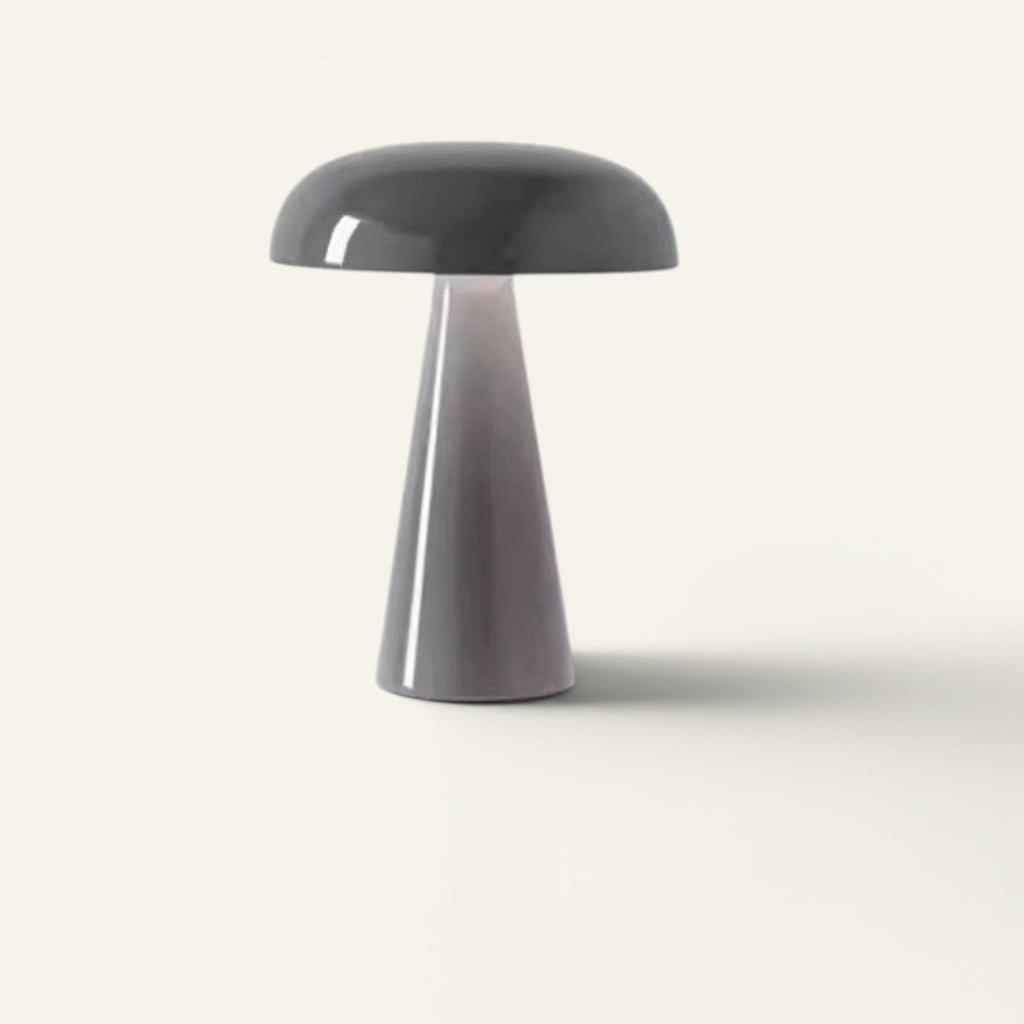 Lampe de table rechargeable Lumeoo au design rétro gris brillant en forme de champignon pour une ambiance cosy