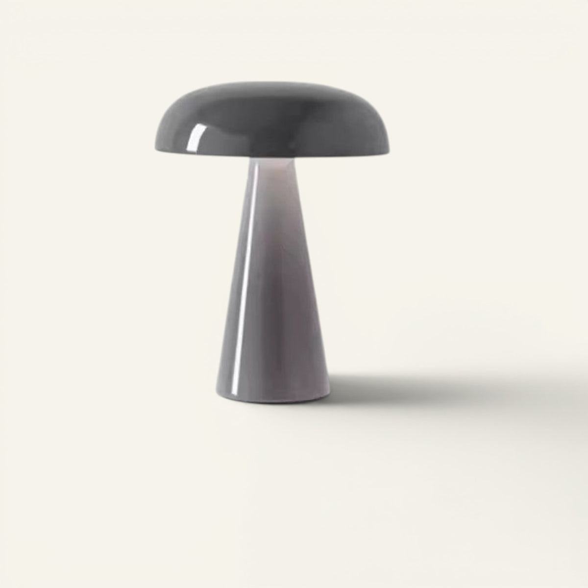 Lampe de table rechargeable Lumeoo au design rétro gris brillant en forme de champignon pour une ambiance cosy