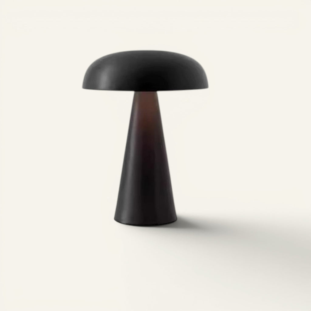 Lampe de table rechargeable Lumeoo au design champignon rétro noir mat pour une ambiance élégante et chaleureuse