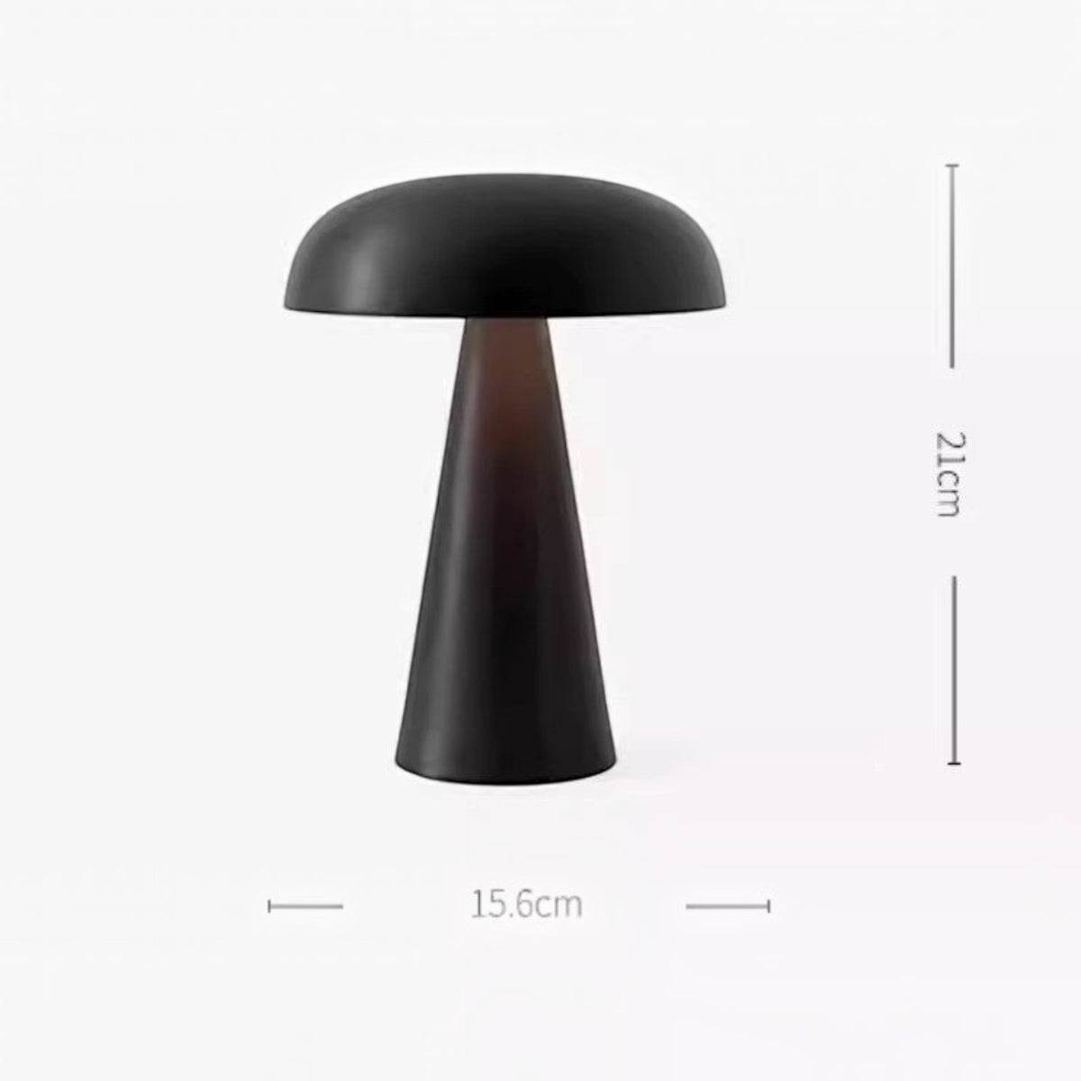Lampe de table rechargeable Lumeoo BAROVA noire au design champignon rétro et élégant avec dimensions indiquées
