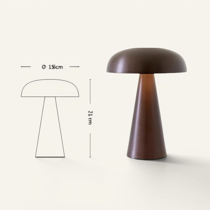 Lampe de table rechargeable Lumeoo BAROVA style rétro européen en métal marron avec schéma technique des dimensions