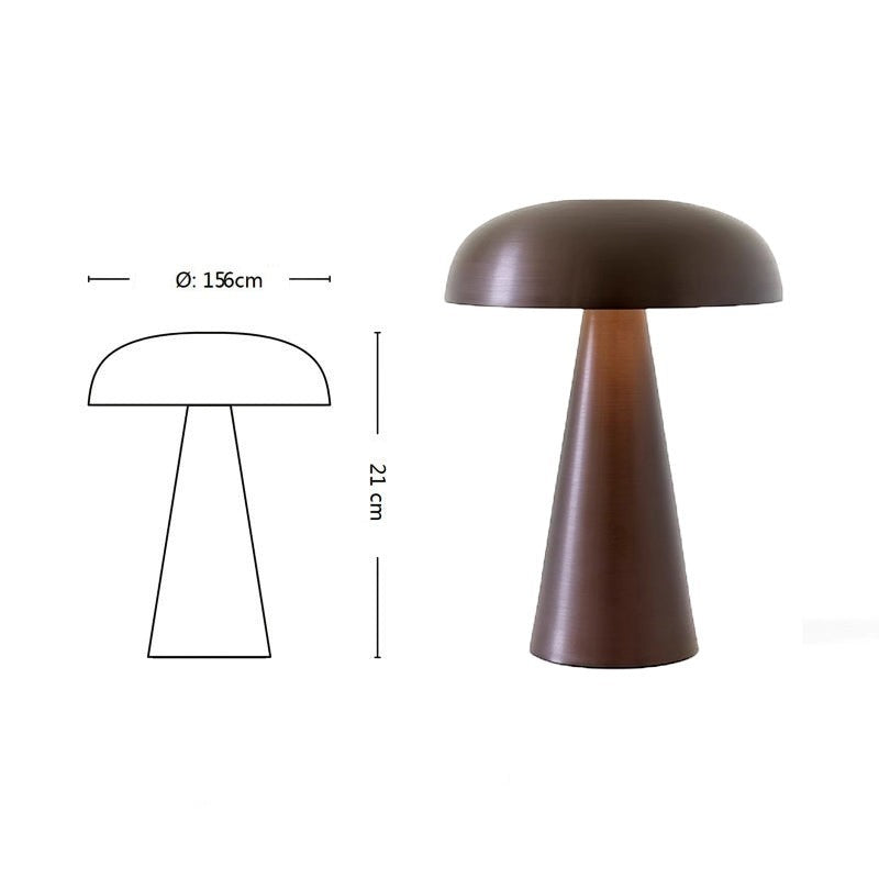 Lampe de table rechargeable Lumeoo style rétro européen en métal marron avec schéma technique et dimensions