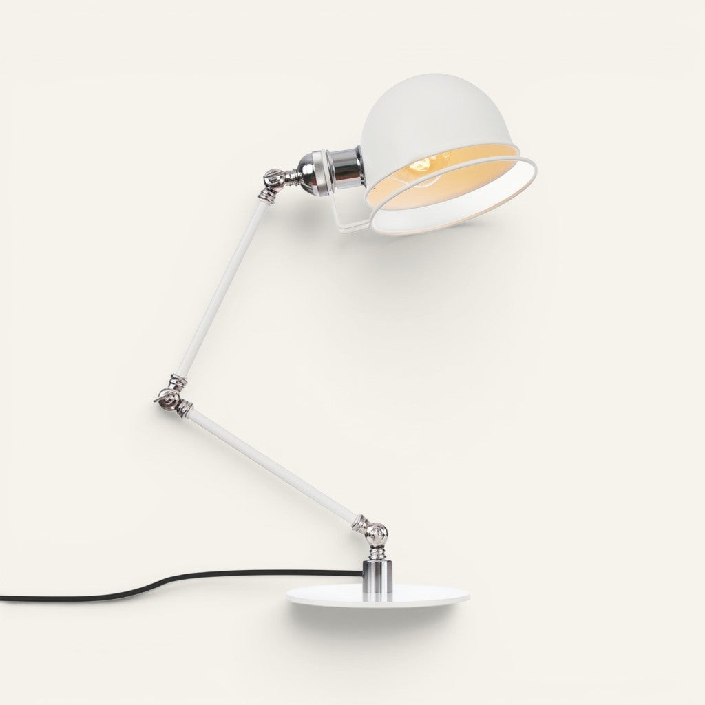 Lampe de table Lumeoo rétro réglable en fer forgé blanc au design industriel américain pour bureau ou chevet
