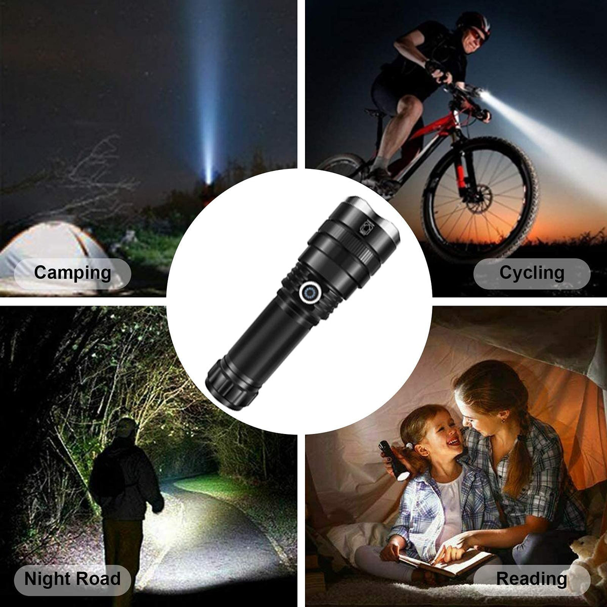 Lampe de poche LED Lumeoo rechargeable longue portée 2000m pour camping, vélo et randonnée nocturne