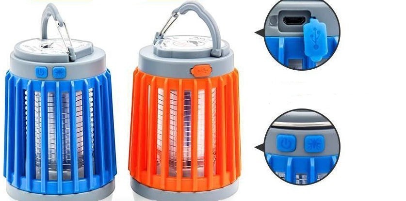 Lanterne anti-moustique Lumeoo 2 en 1, rechargeable solaire et USB, avec éclairage LED et protection UV pour camping.