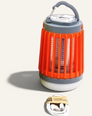 Lanterne anti-moustique Lumeoo orange 2 en 1 avec éclairage LED et UV, rechargeable par USB pour le camping.