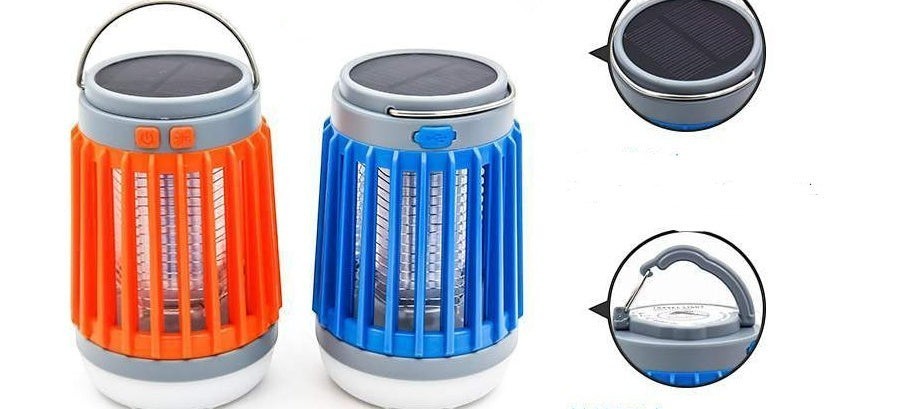 Lanterne anti-moustique Lumeoo 2 en 1, rechargeable solaire et USB, avec éclairage LED et protection UV pour camping.