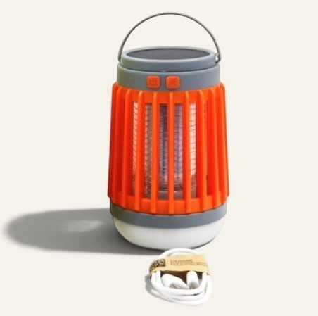 Lanterne anti-moustique Lumeoo 2 en 1 orange, rechargeable solaire et USB, idéale pour le camping et l'extérieur.