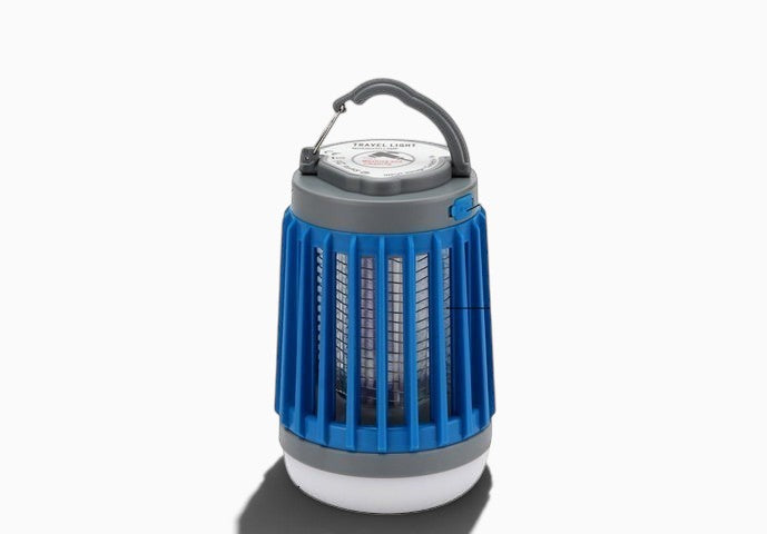 Lanterne anti-moustique Lumeoo 2 en 1 bleue et grise avec éclairage LED et technologie UV pour le camping