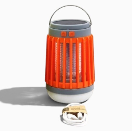 Lanterne anti-moustique Lumeoo orange et grise avec éclairage LED et UV, rechargeable par solaire ou USB