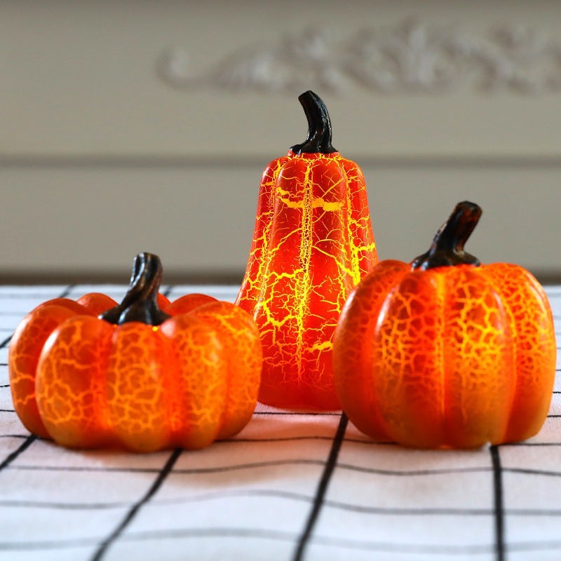 Lumeoo lot de trois citrouilles décoratives LED en résine orange avec effet craquelé pour une ambiance Halloween
