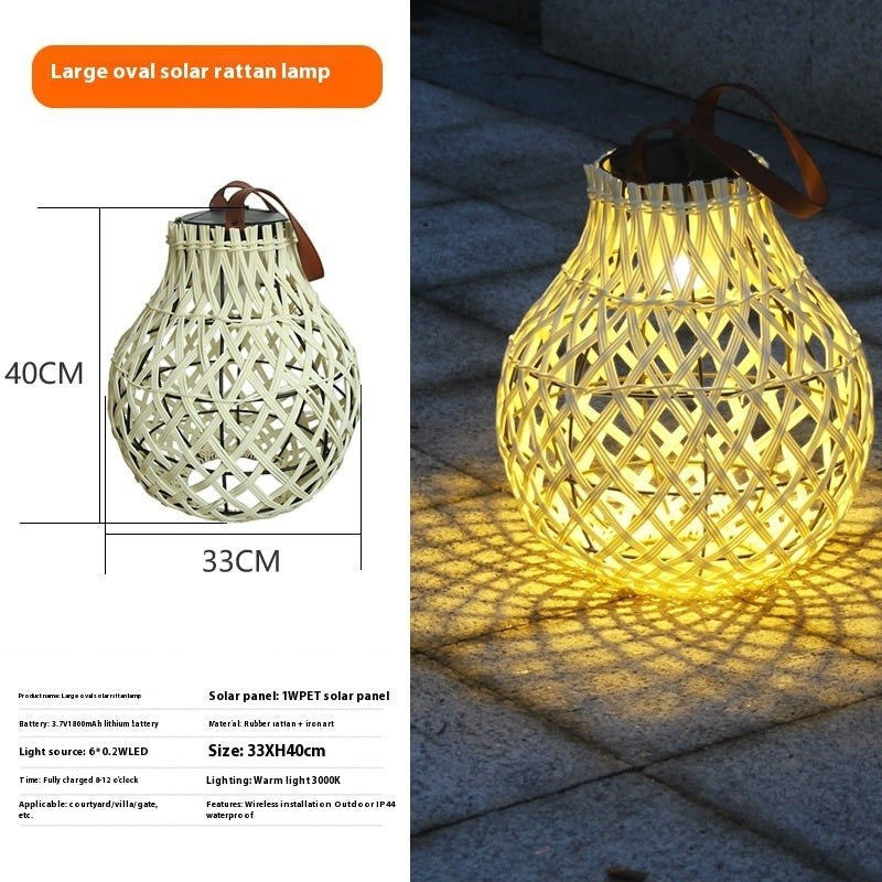 Lanterne solaire Lumeoo style rotin beige avec éclairage LED chaud pour décoration de jardin suspendue