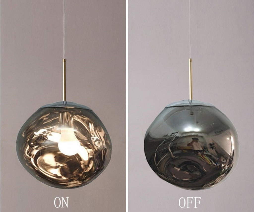 Lustre boule en cristal Lumeoo avec finition miroir, design contemporain suspendu pour salon ou chambre.