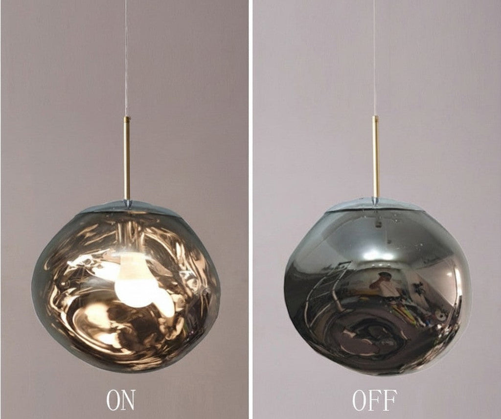 Lustre boule en cristal Lumeoo avec finition miroir, design contemporain suspendu pour salon ou chambre.