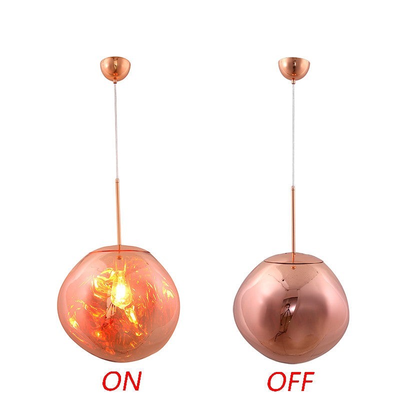 Lustre boule en cristal Lumeoo avec finition cuivre, éclairage LED multicolore pour salon ou chambre moderne.