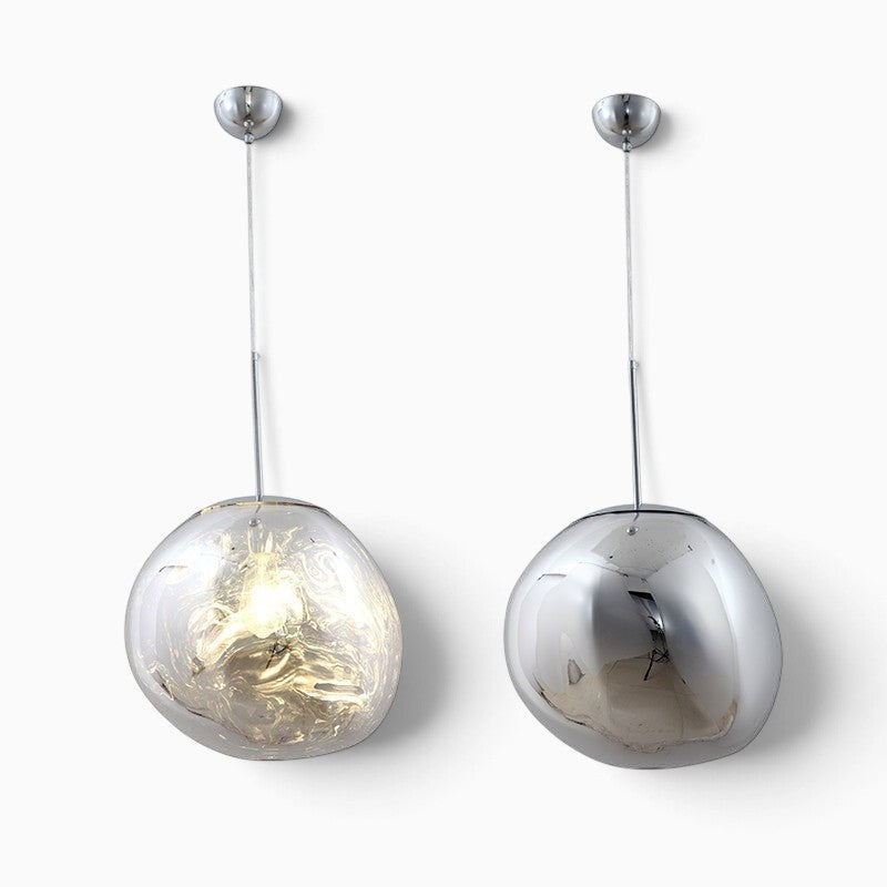 Lustre Lumeoo CRYSTAVA composé de deux boules en cristal suspendues avec éclairage LED multicolore pour salon moderne