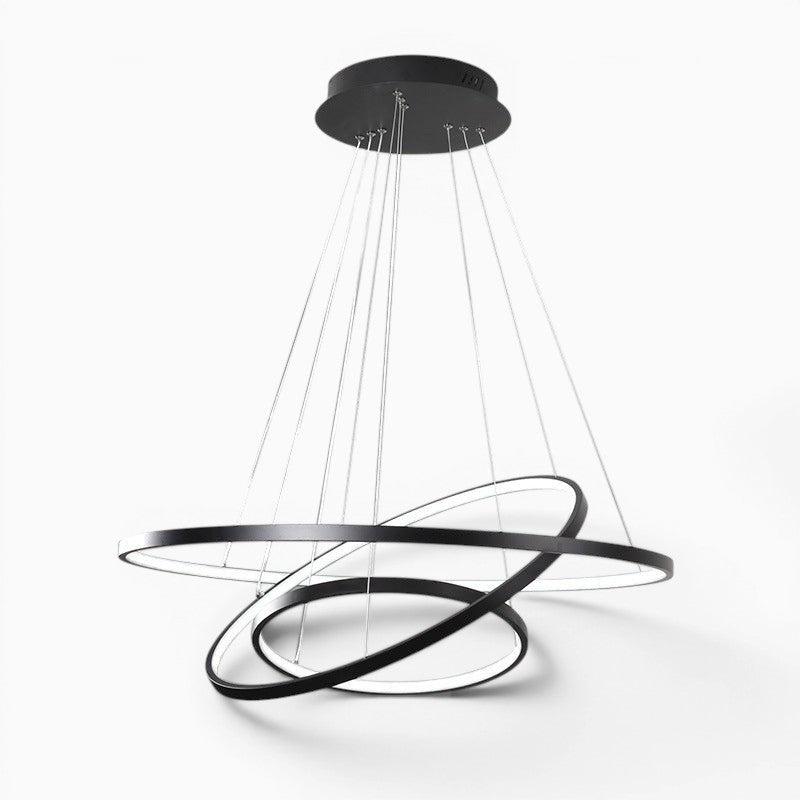 Lustre LED Lumeoo CIRCOLUX avec anneaux circulaires noirs suspendus pour un éclairage moderne et design