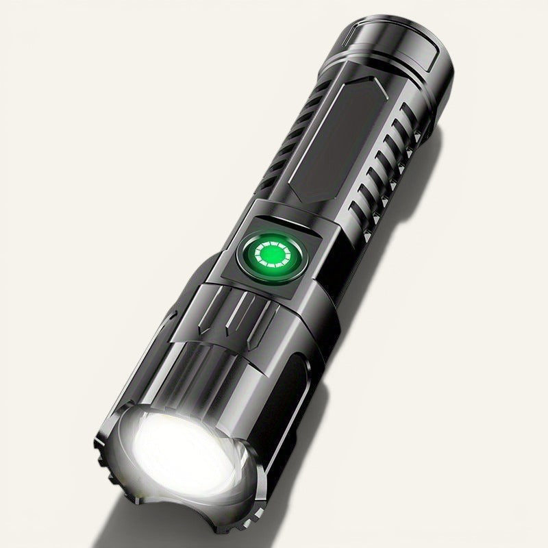 Mini lampe de poche LED Lumeoo rechargeable USB, noire, compacte avec zoom, idéale pour le camping et les clés.