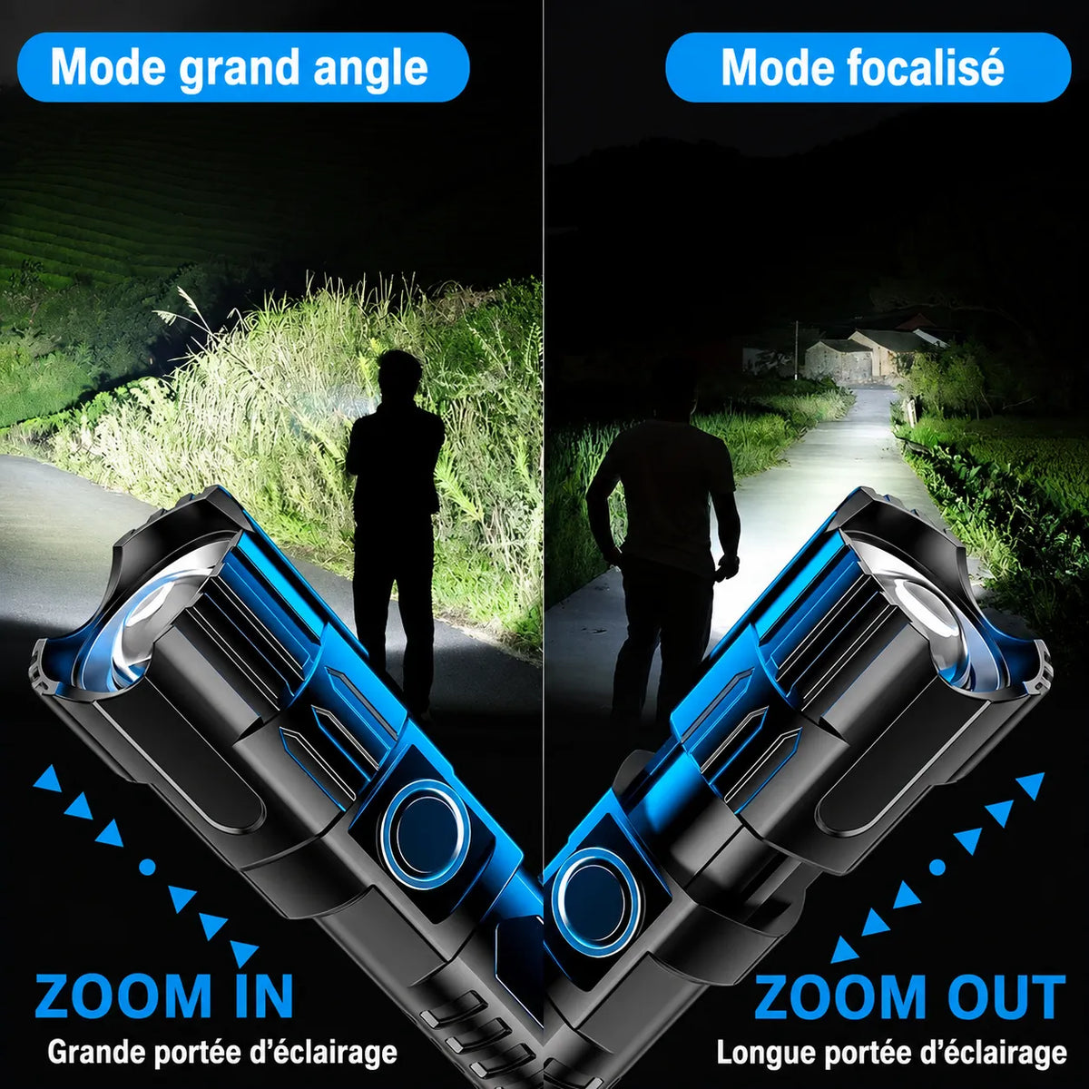 Mini lampe de poche LED Lumeoo rechargeable USB avec zoom réglable pour camping et randonnée nocturne